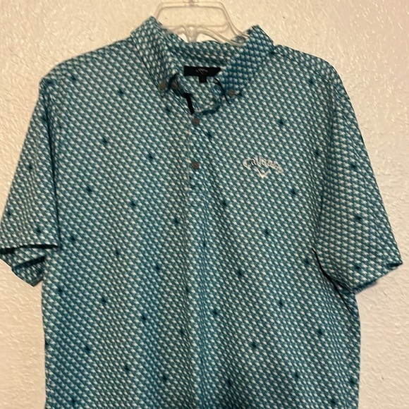 Callaway, turquoise flamingo, design button top, golf, shirt, size large - Picture 2 of 8
